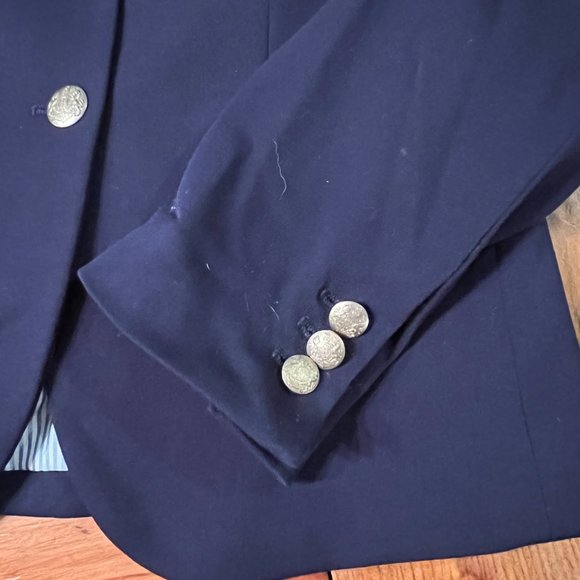 J. Crew Women’s Navy Schoolboy Wool Spandex Blazer Jacket with Gold Buttons 00 - Picture 5 of 8